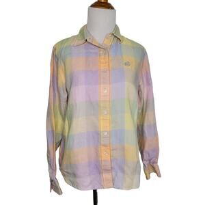 Lauren Ralph Lauren Linen Button Front Shirt Preppy Old Money Plaid Women PM